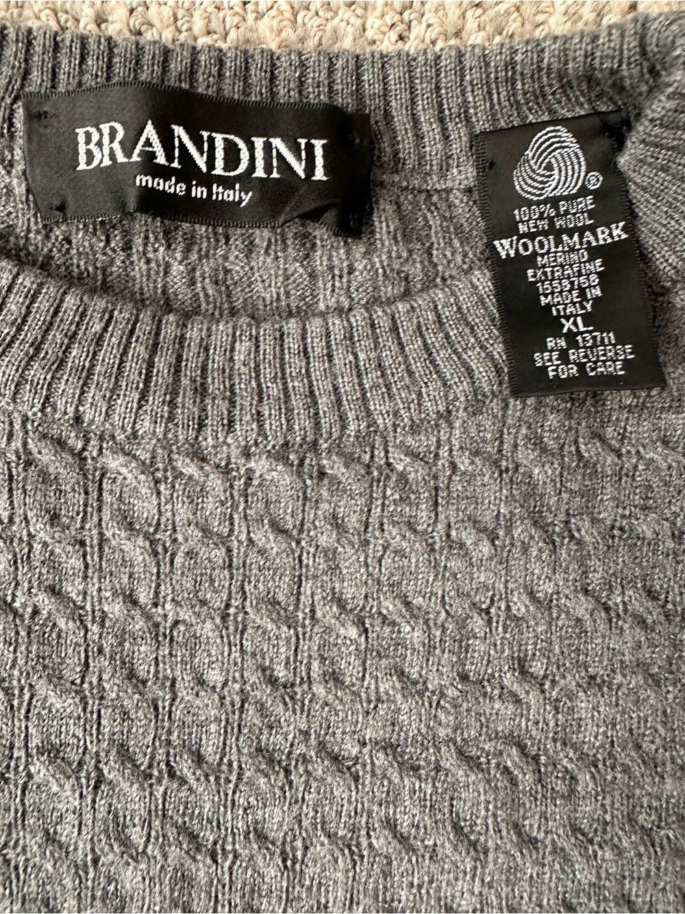 Brandini Women’s XL 100% Wool Cable Knit Gray Sweater Made in Italy - Picture 5 of 9